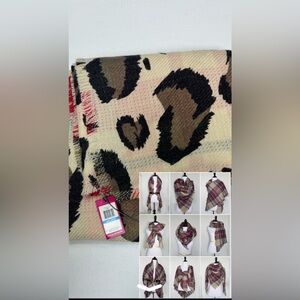 Vince Camuto Reversible Leopard and Plaid Blanket Scarf